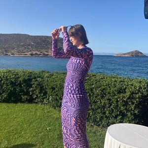 Mugler star mesh midi dress pink and purple size L